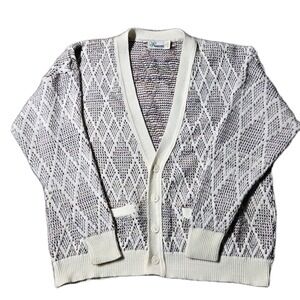 Vintage Haband Cardigan Sweater Button Closure Geometric Mens XL Grandpacore